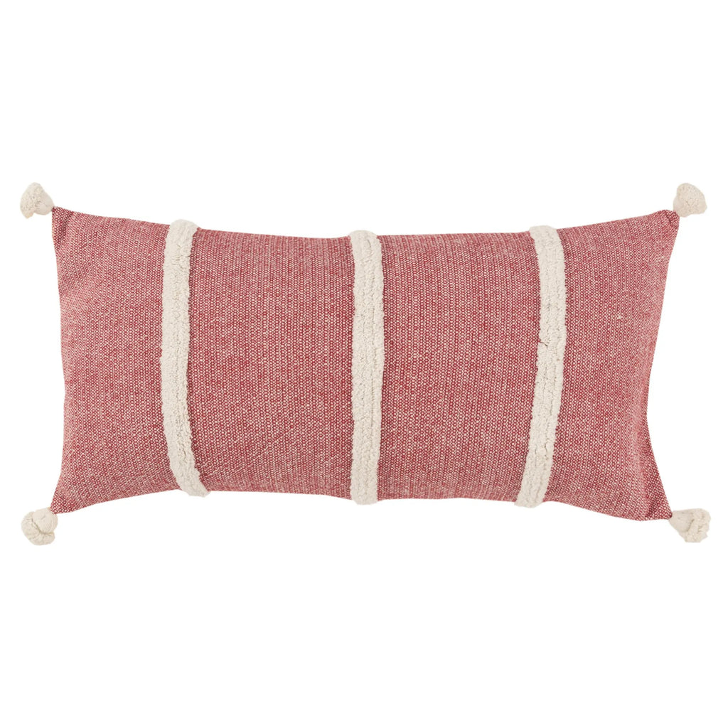 Hand-Woven Red & Cream Striped Accent Pillow