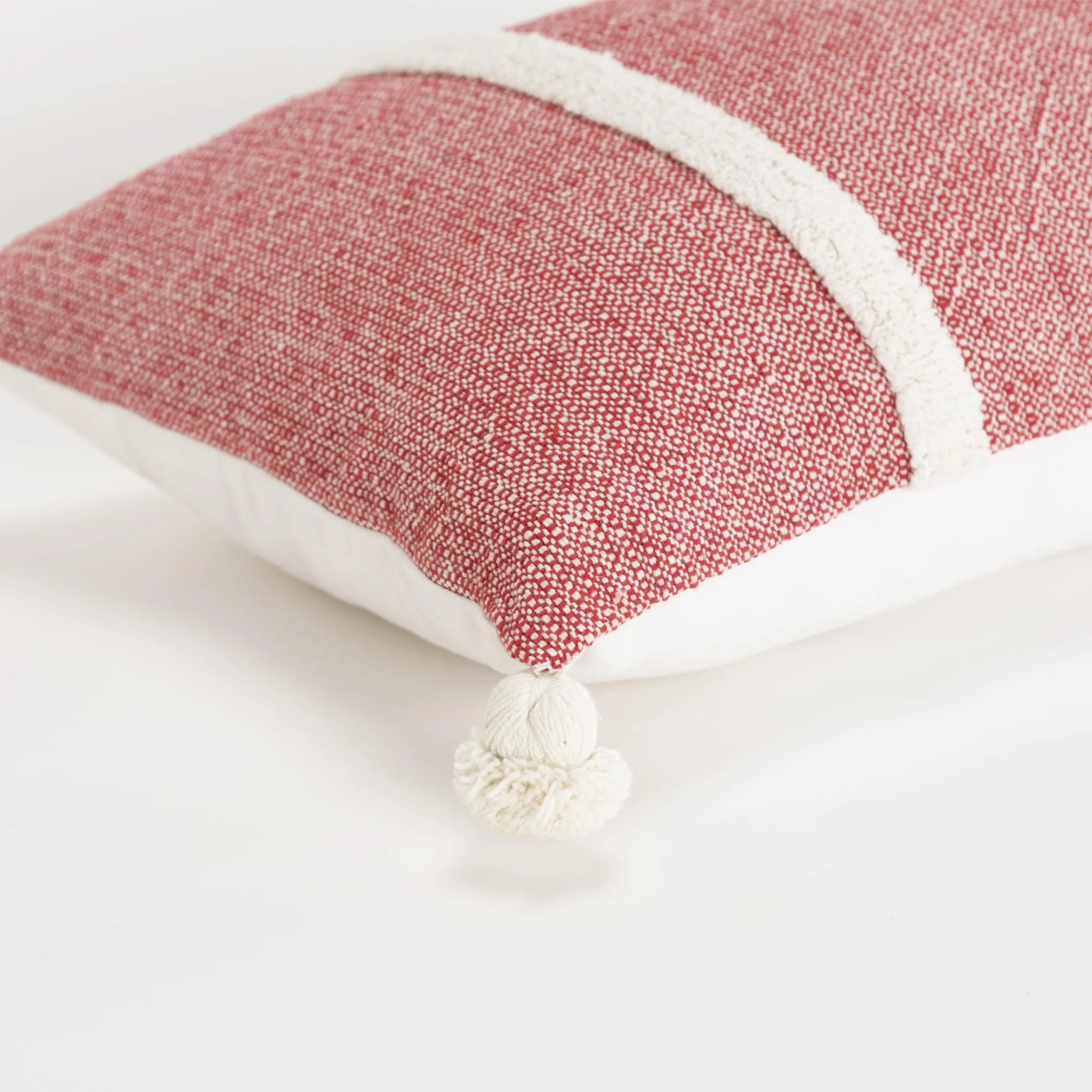 Hand-Woven Red & Cream Striped Accent Pillow