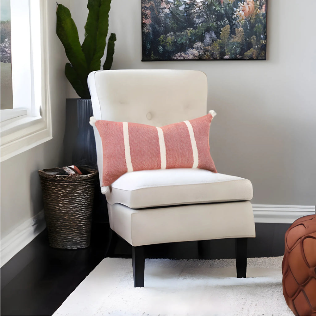 Hand-Woven Red & Cream Striped Accent Pillow