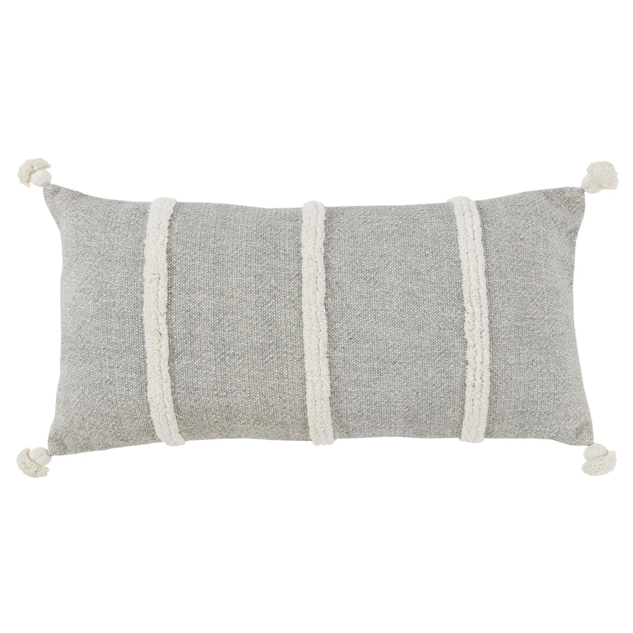 Hand-Woven Gray & Cream Striped Accent Pillow