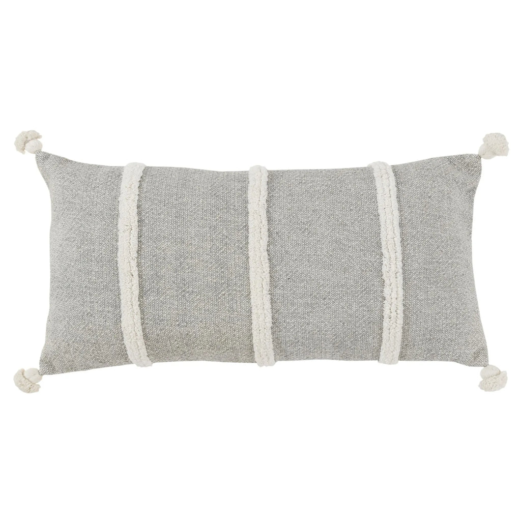 Hand-Woven Gray & Cream Striped Accent Pillow