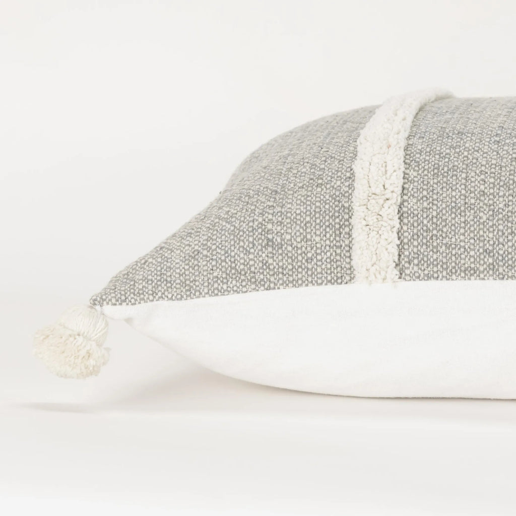 Hand-Woven Gray & Cream Striped Accent Pillow