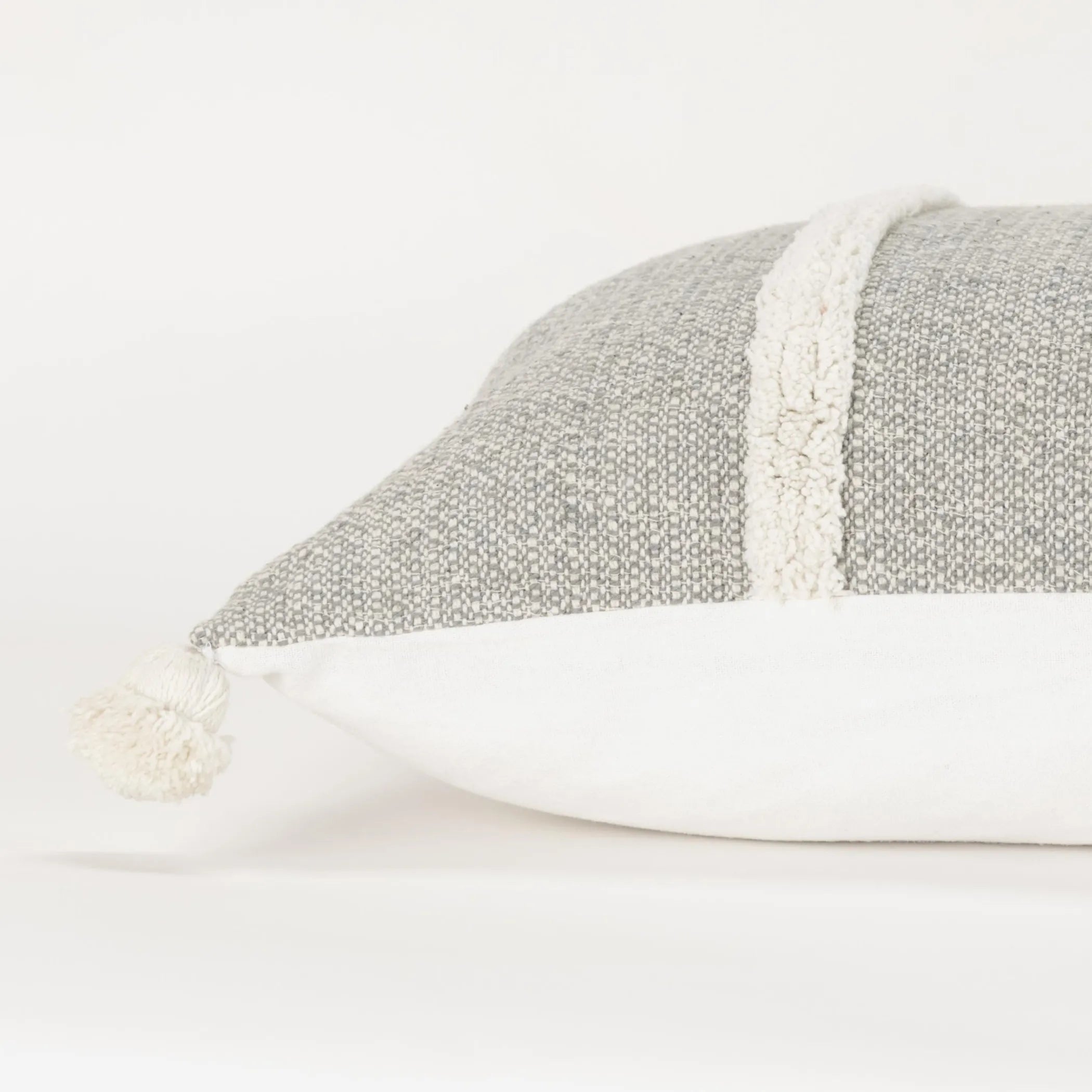 Hand-Woven Gray & Cream Striped Accent Pillow
