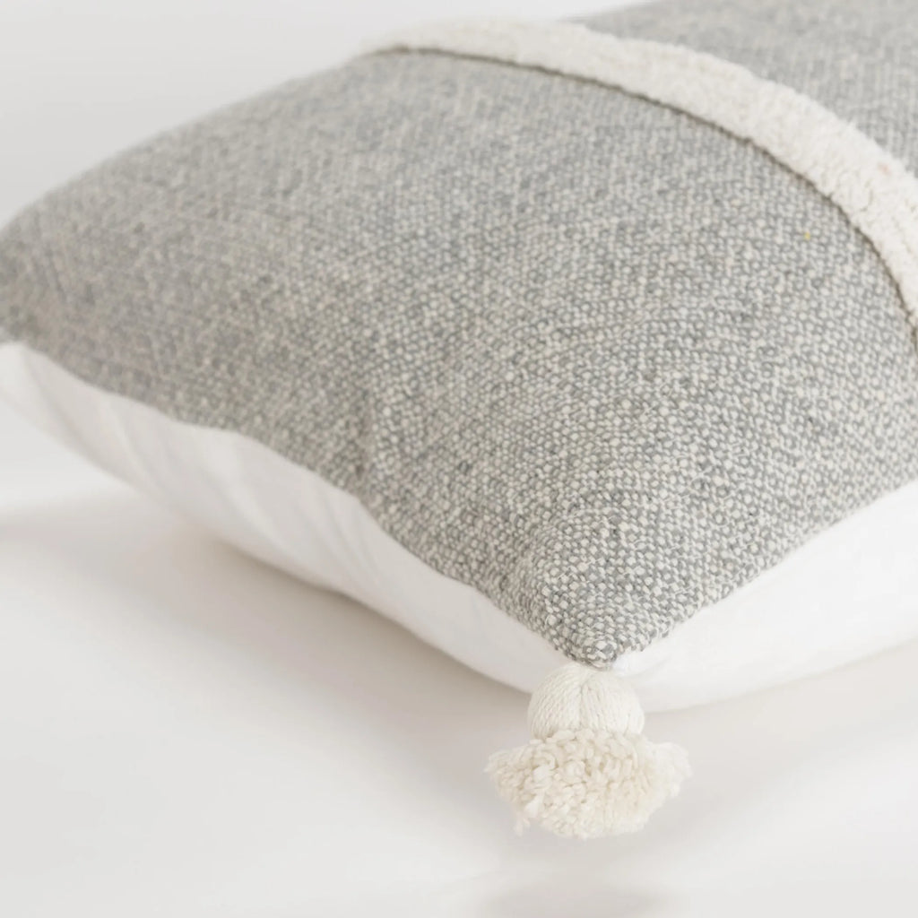 Hand-Woven Gray & Cream Striped Accent Pillow