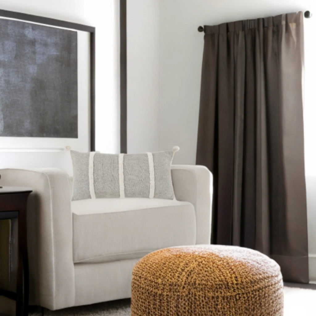 Hand-Woven Gray & Cream Striped Accent Pillow