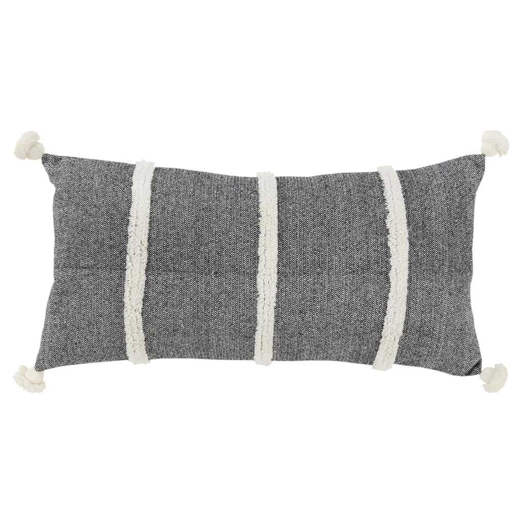 Hand-Woven Black & Cream Striped Accent Pillow