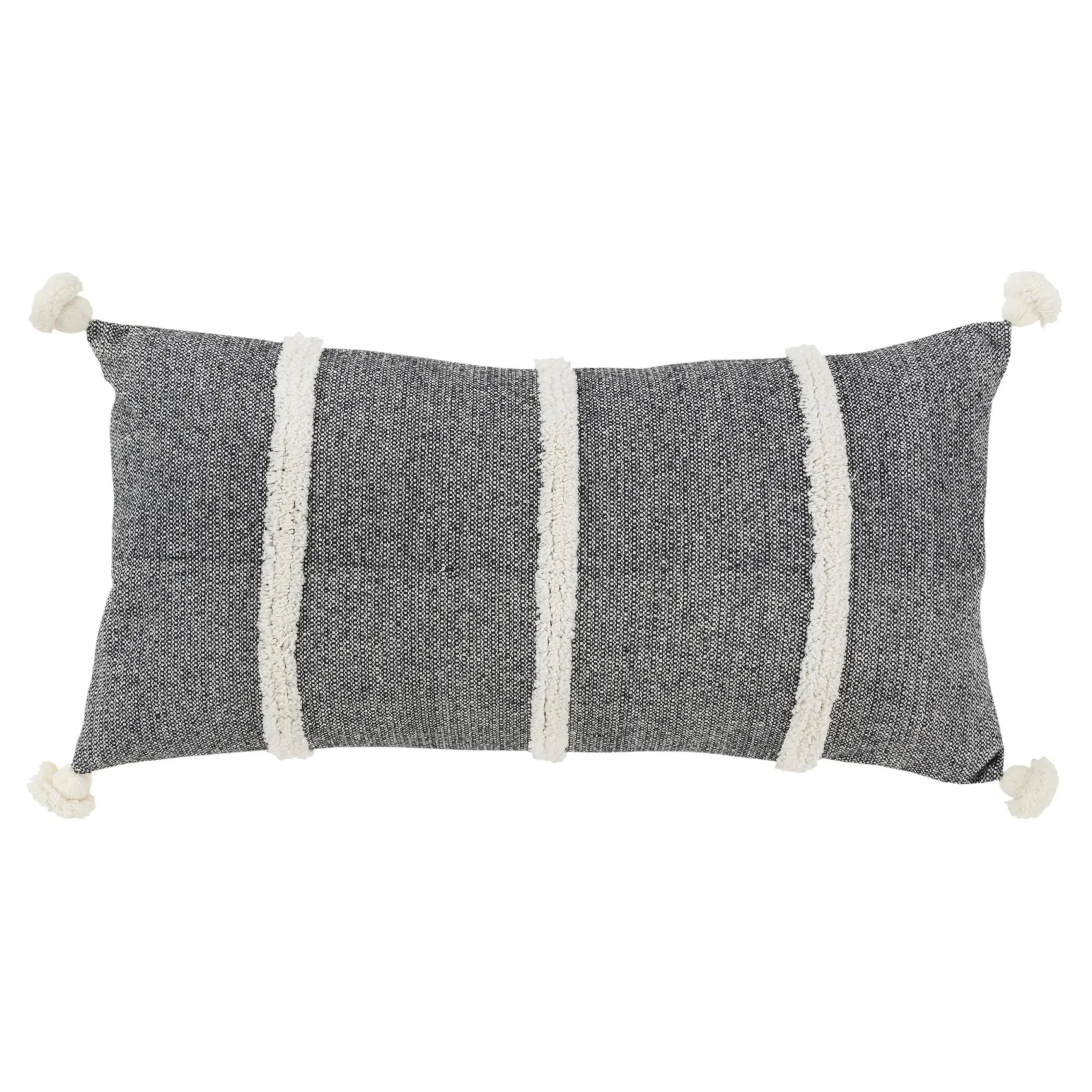 Hand-Woven Black & Cream Striped Accent Pillow