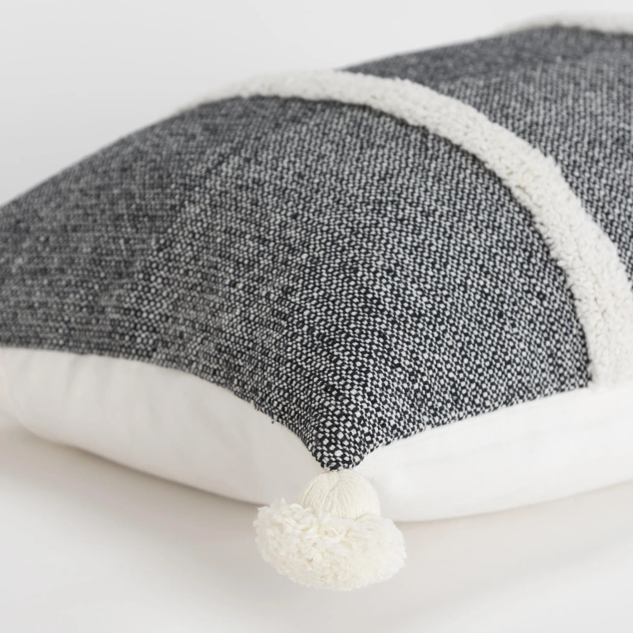 Hand-Woven Black & Cream Striped Accent Pillow