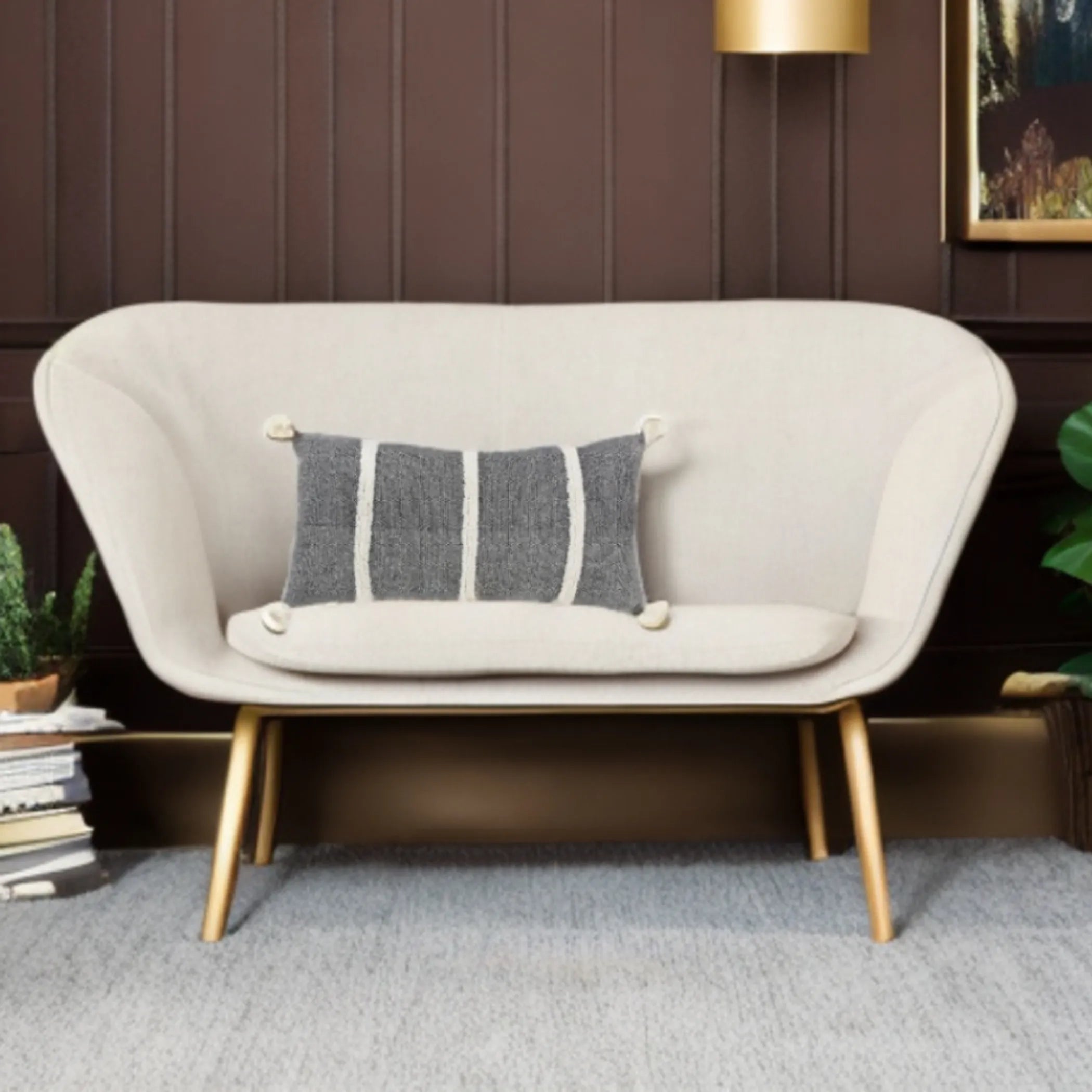 Hand-Woven Black & Cream Striped Accent Pillow