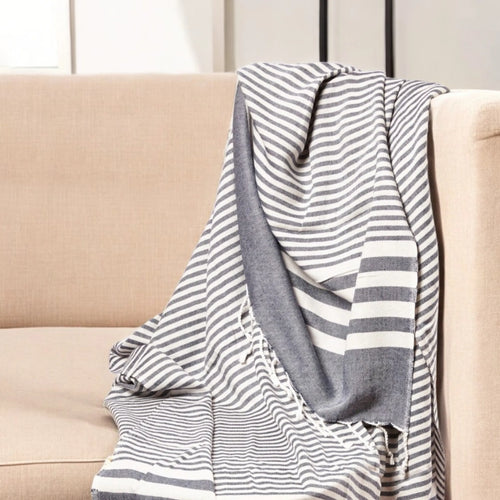 Blue & Cream Cotton Weave Throw