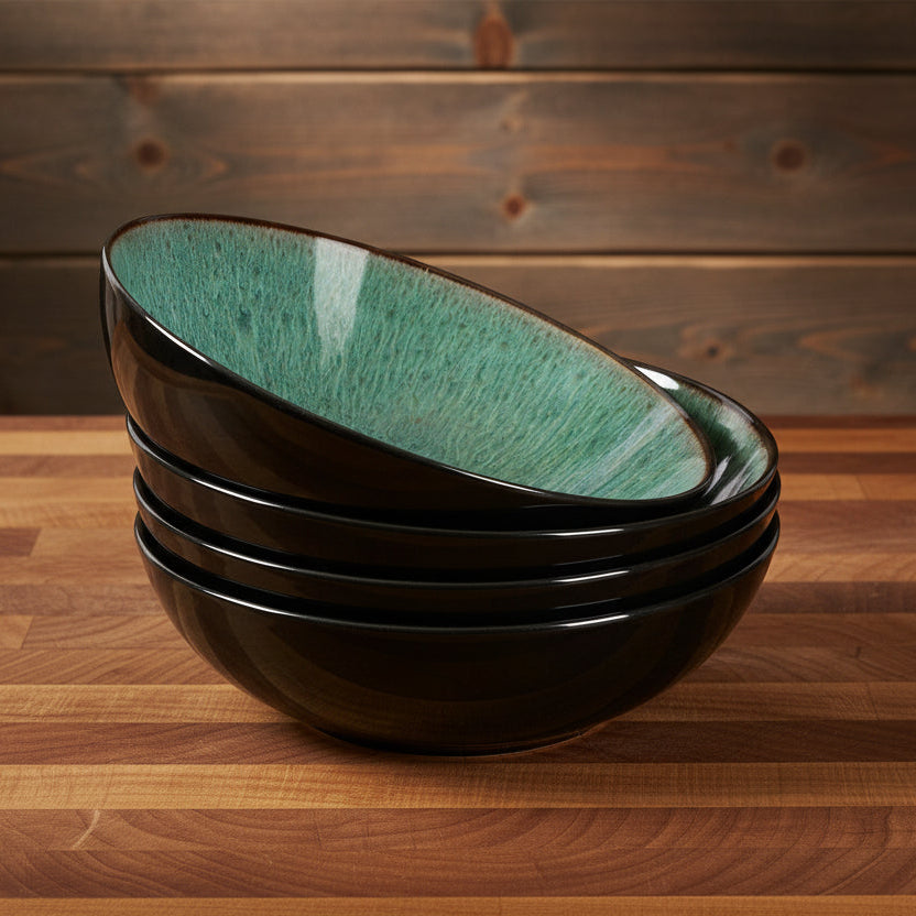 Peacock Shallow Ceramic Bowl | Set Of 4