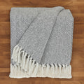 Handloomed Light Gray Cotton Throw Blanket with Tassels