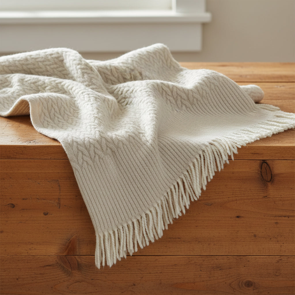 Oyster White Linen & Cotton Woven Throw