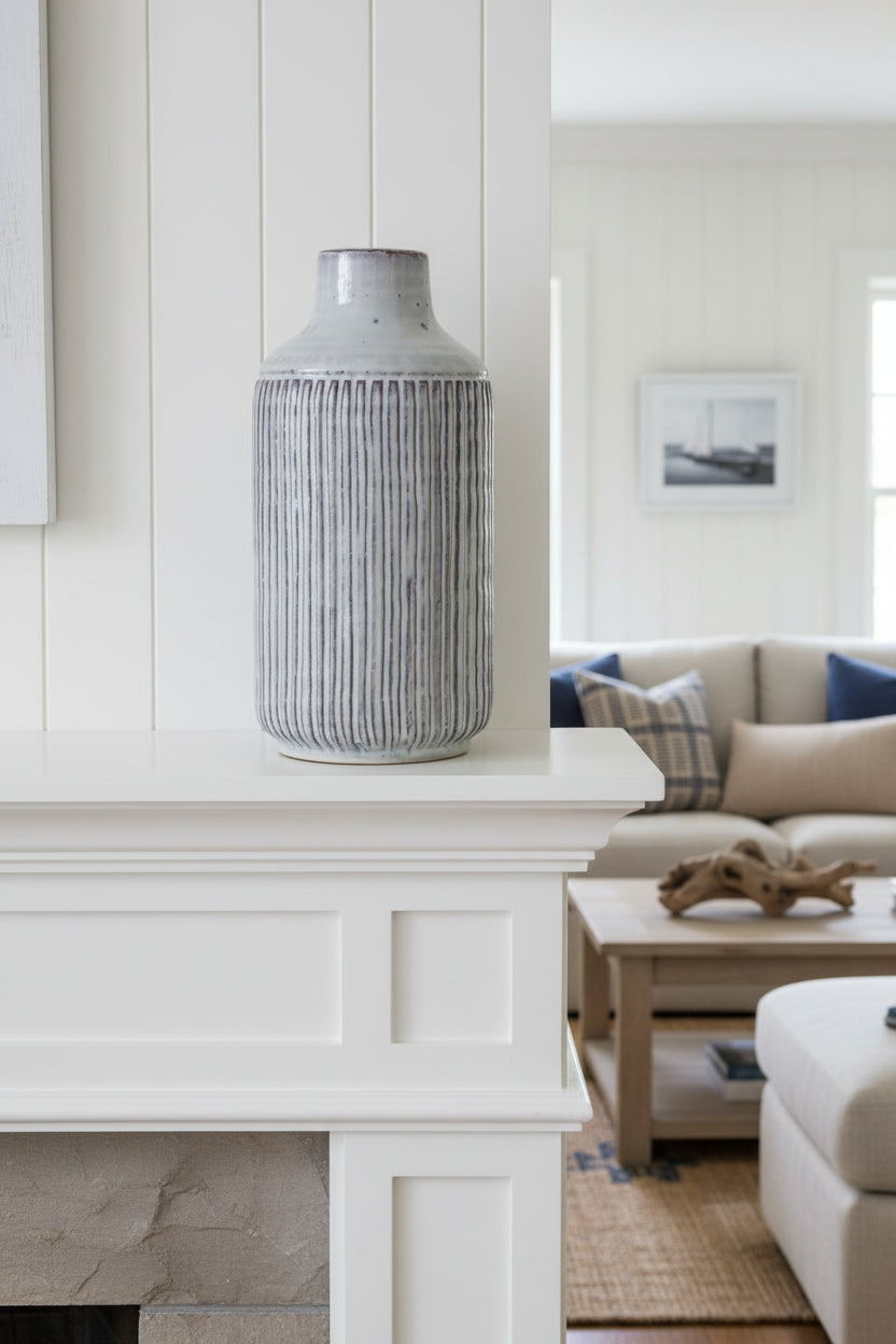 Seafoam Grey Clay Vase | Rustic Coastal Pottery Collection (large)