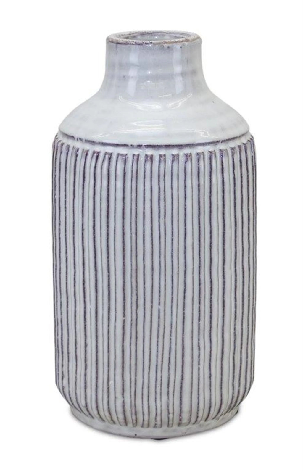 Medium seafoam grey ceramic jug vase — ribbed texture glazed terra cotta, rustic coastal pottery collection