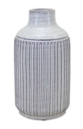 Medium seafoam grey ceramic jug vase — ribbed texture glazed terra cotta, rustic coastal pottery collection