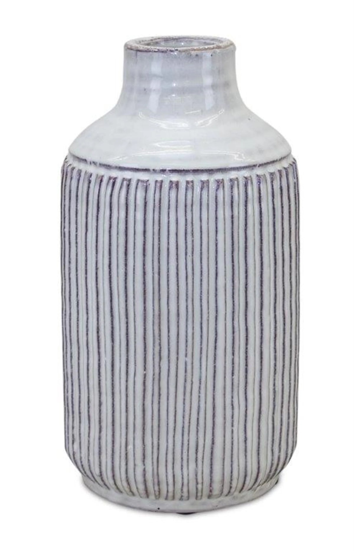Medium seafoam grey ceramic jug vase — ribbed texture glazed terra cotta, rustic coastal pottery collection