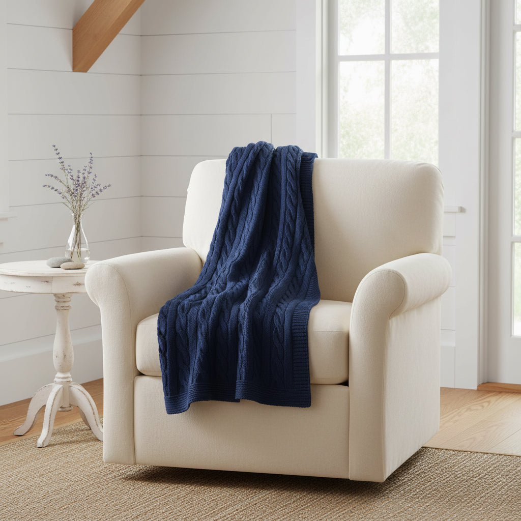 Classic Cotton Knit Blanket | Navy