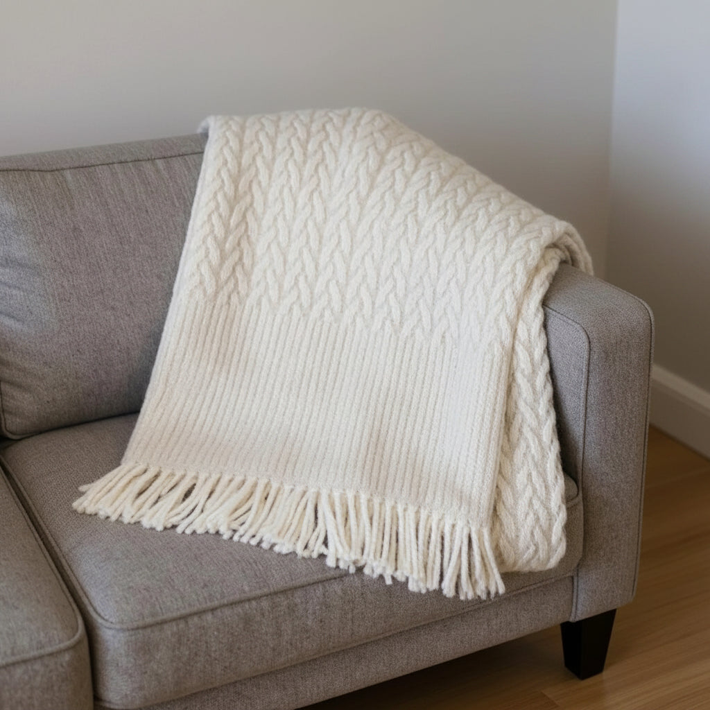 Oyster White Linen & Cotton Woven Throw