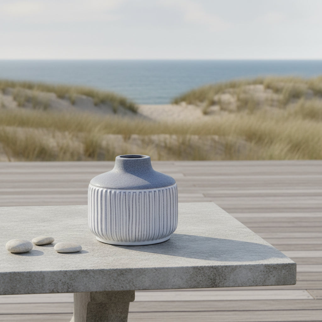 Small seafoam grey clay vase styled with dried botanicals — coastal home decor accent, Cedar + Salt
