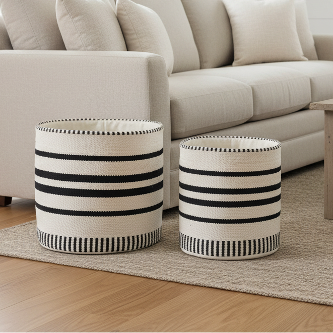 Woven Cotton Basket | Set of 2